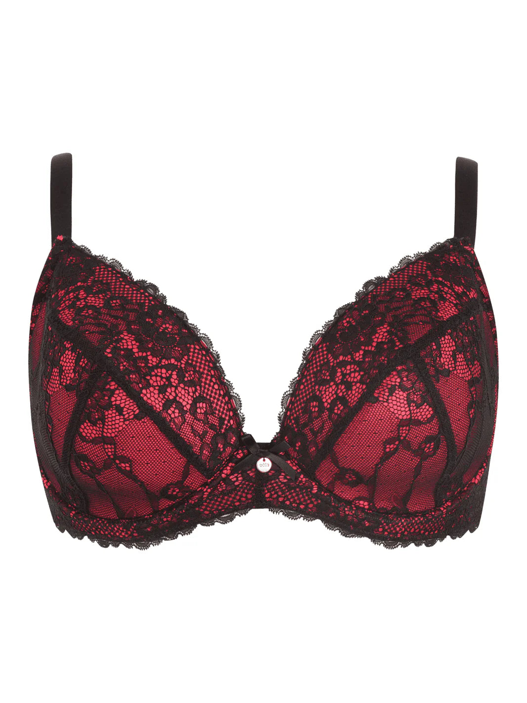 Tonal Lace Padded Plunge Bra - Black